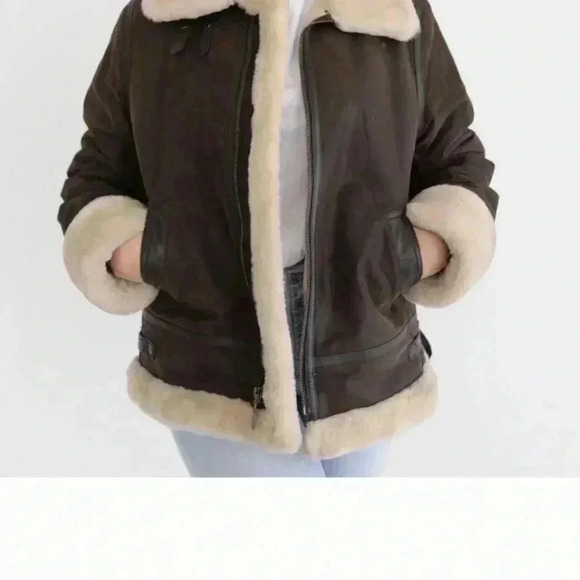 Vintage St. John's Bay Brown Leather Aviator Pilot Jacket with Sherpa Trim - Picture 3 of 16